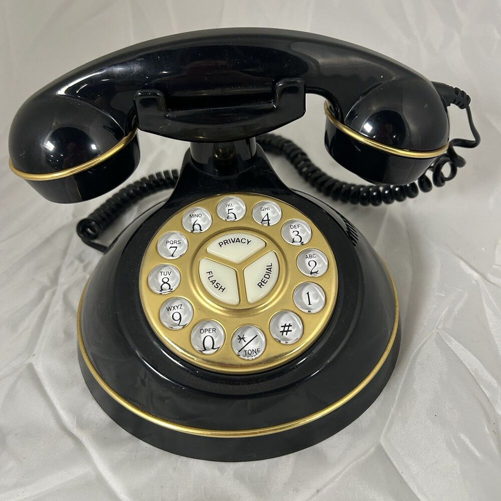 VTG RadioShack Heritage Hill Phone 43-847 Black Gold Corded Telephone UNTESTED